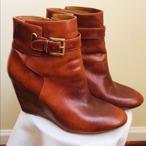 Nine West Cognac Leather Wedge Boot